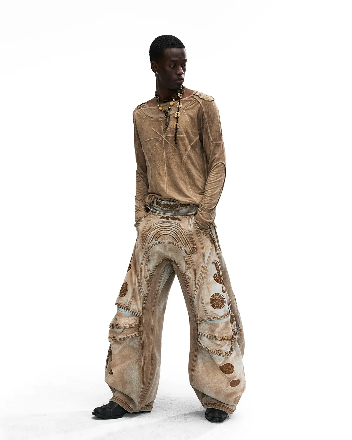 Personsoul Deconstructed Faux-Layer Long-Sleeve T-Shirt In Brown - Image 11