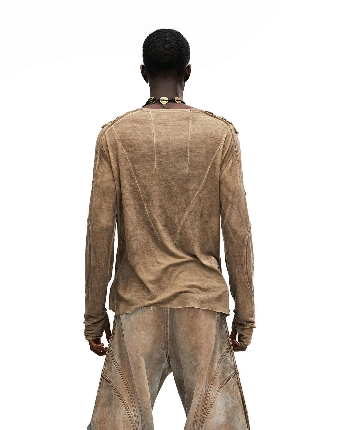 Personsoul Deconstructed Faux-Layer Long-Sleeve T-Shirt In Brown - Image 3