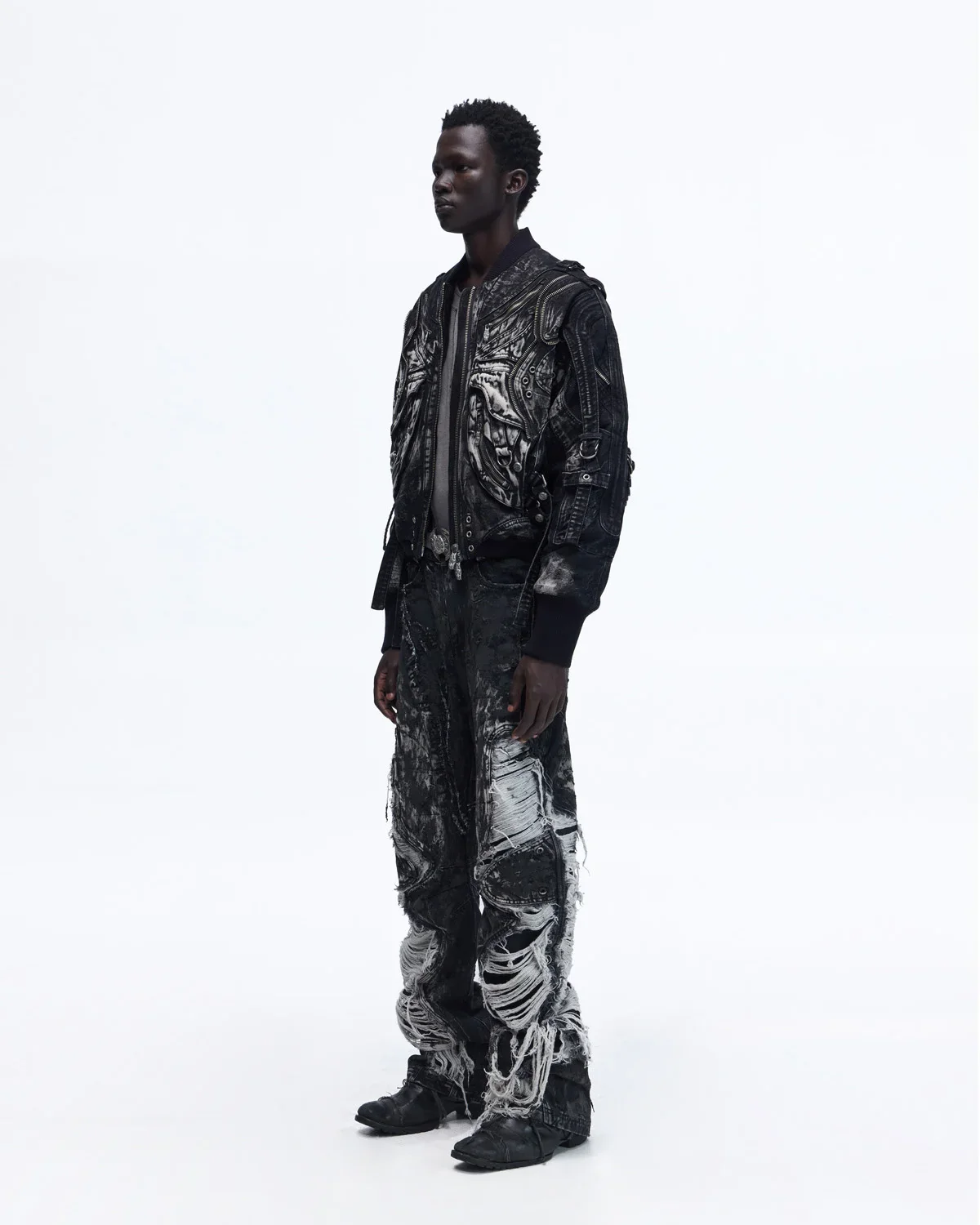 Personsoul Deconstructed & Washed Denim Utility Jacket - Image 9