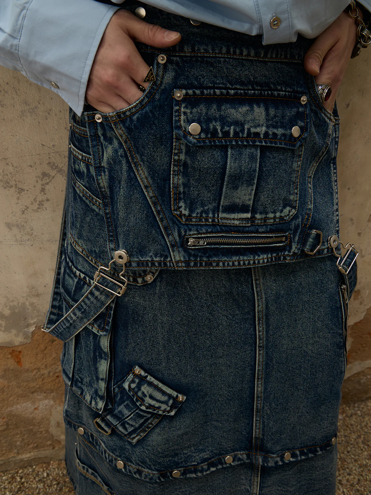 Personsoul Maxi Denim Dungarees Skirt - Image 4