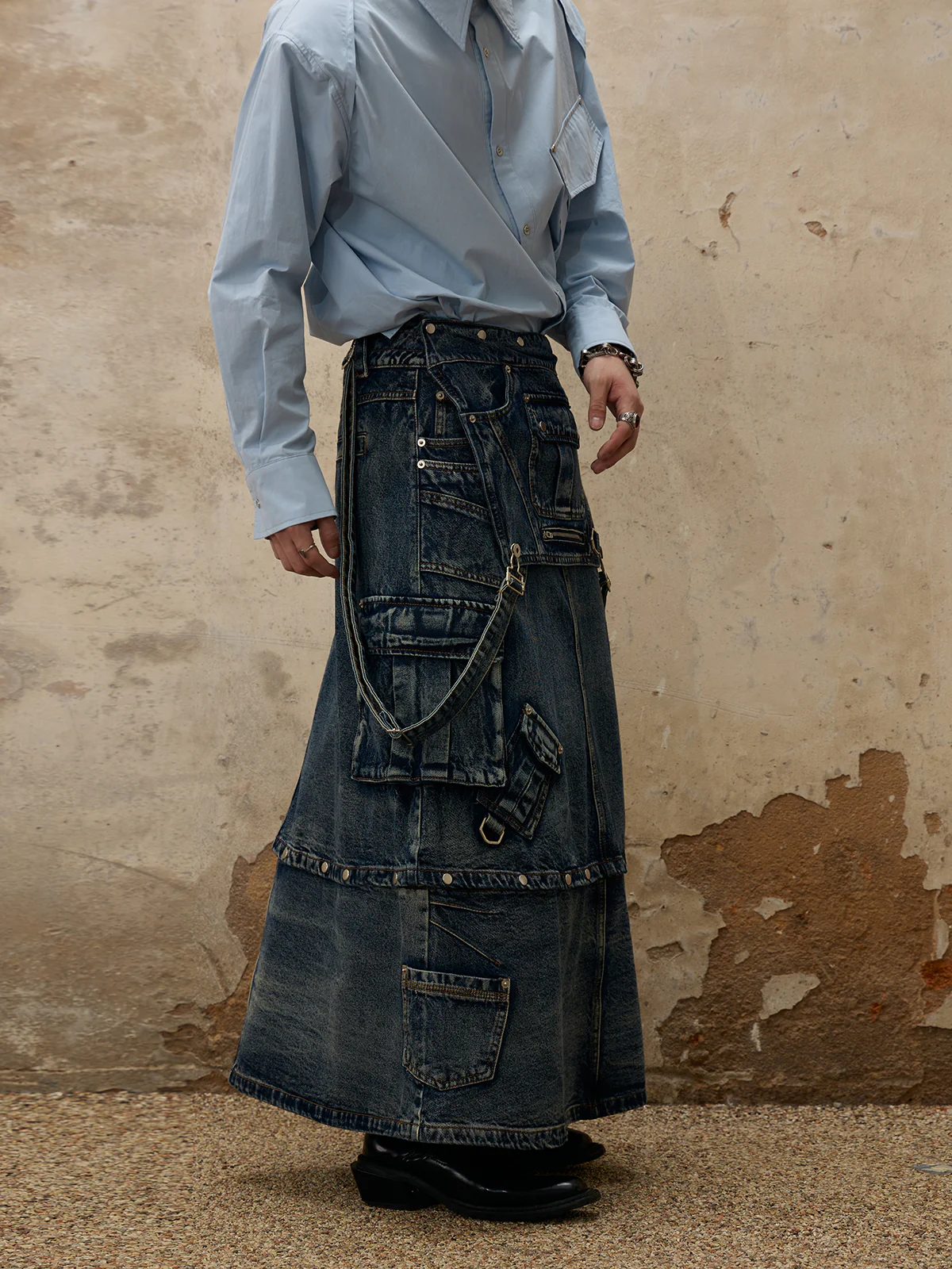 Personsoul Maxi Denim Dungarees Skirt - Image 5