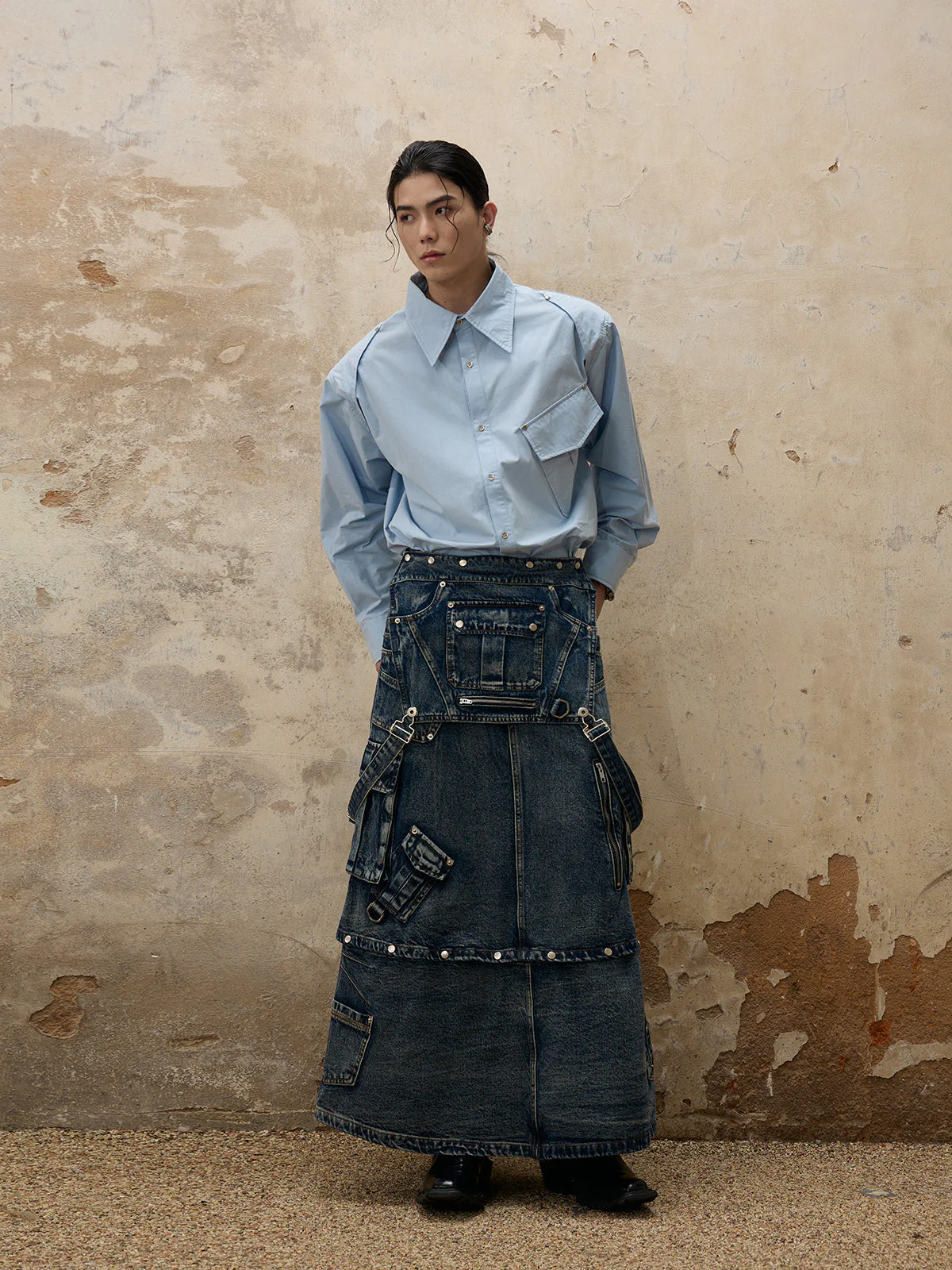 Personsoul Maxi Denim Dungarees Skirt - Image 6