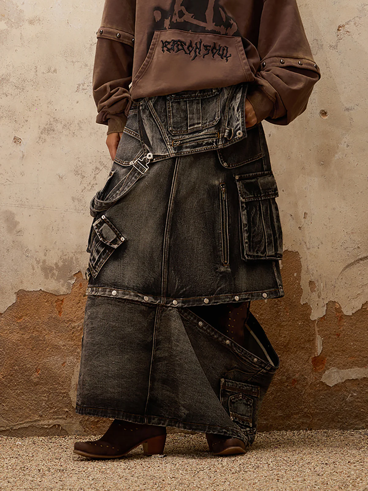 Personsoul Maxi Denim Dungarees Skirt - Image 7