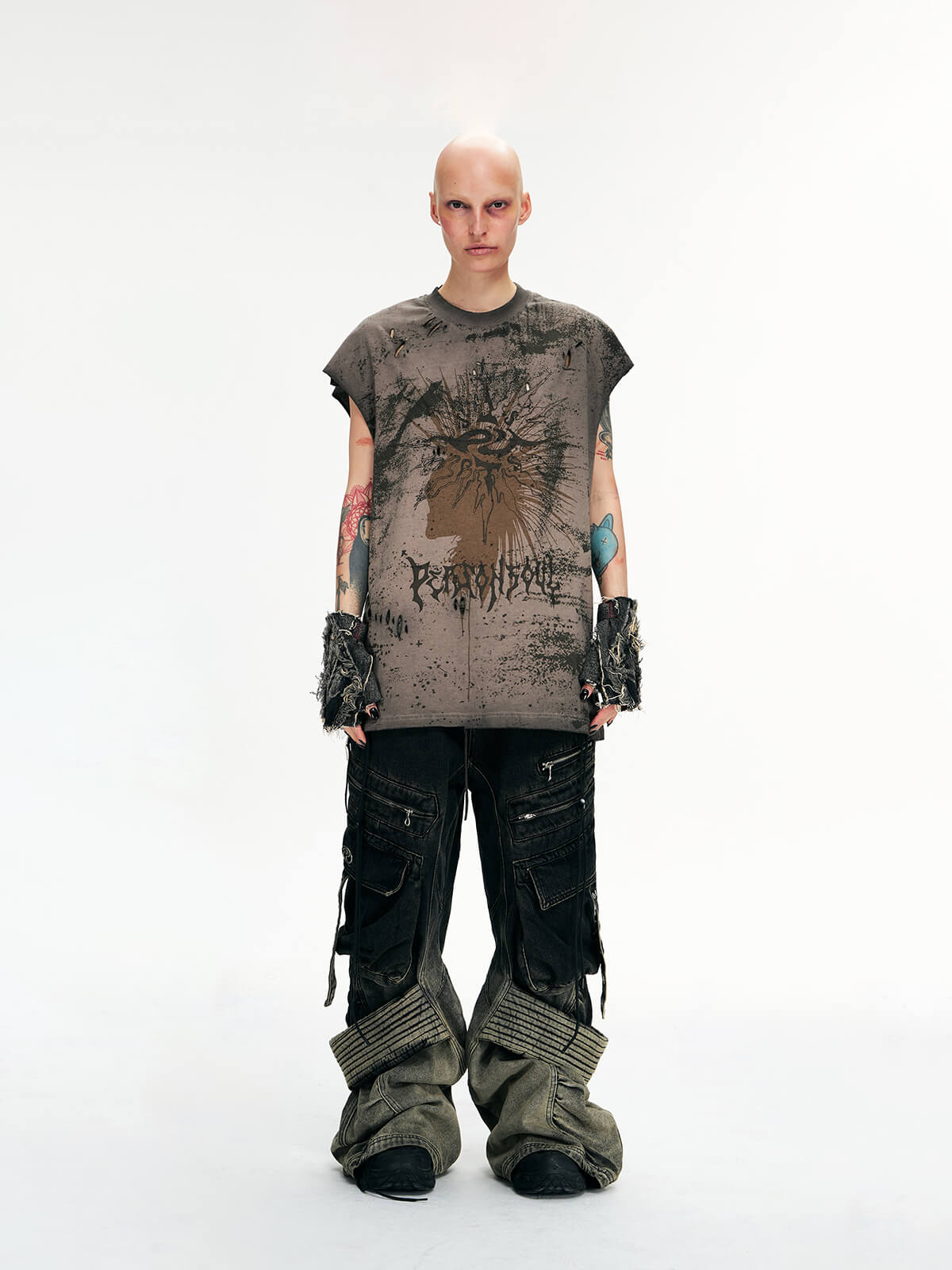 Personsoul Desert Distressed Denim Cargo Pants - Image 7