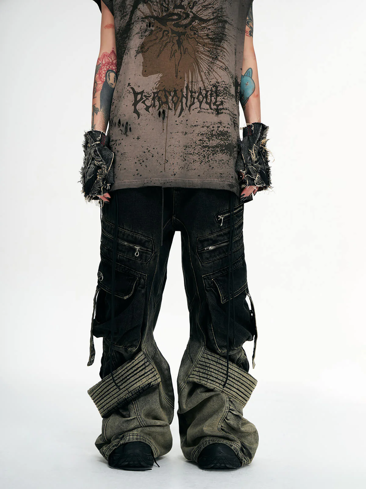 Personsoul Desert Distressed Denim Cargo Pants - Image 8