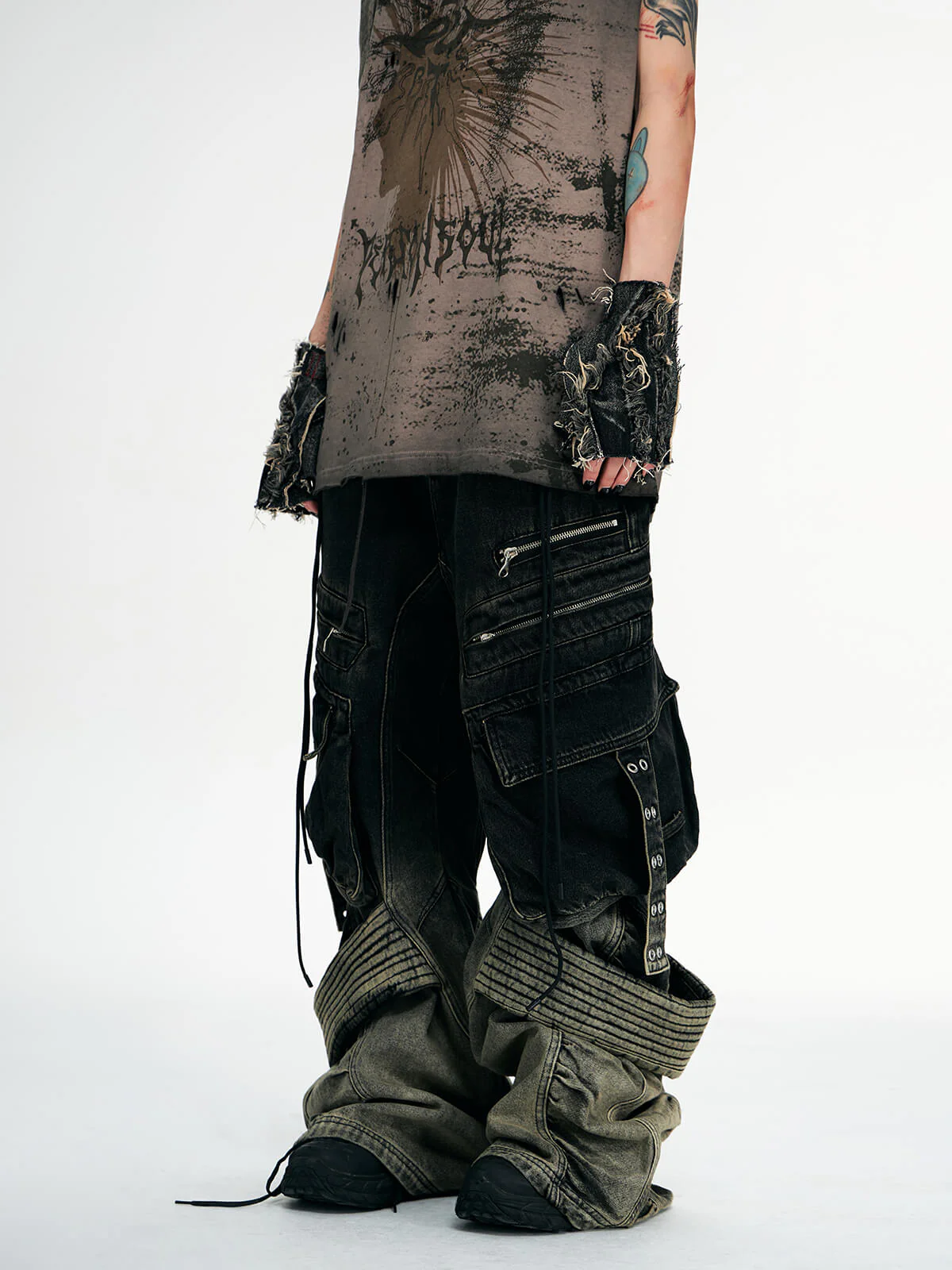 Personsoul Desert Distressed Denim Cargo Pants - Image 9