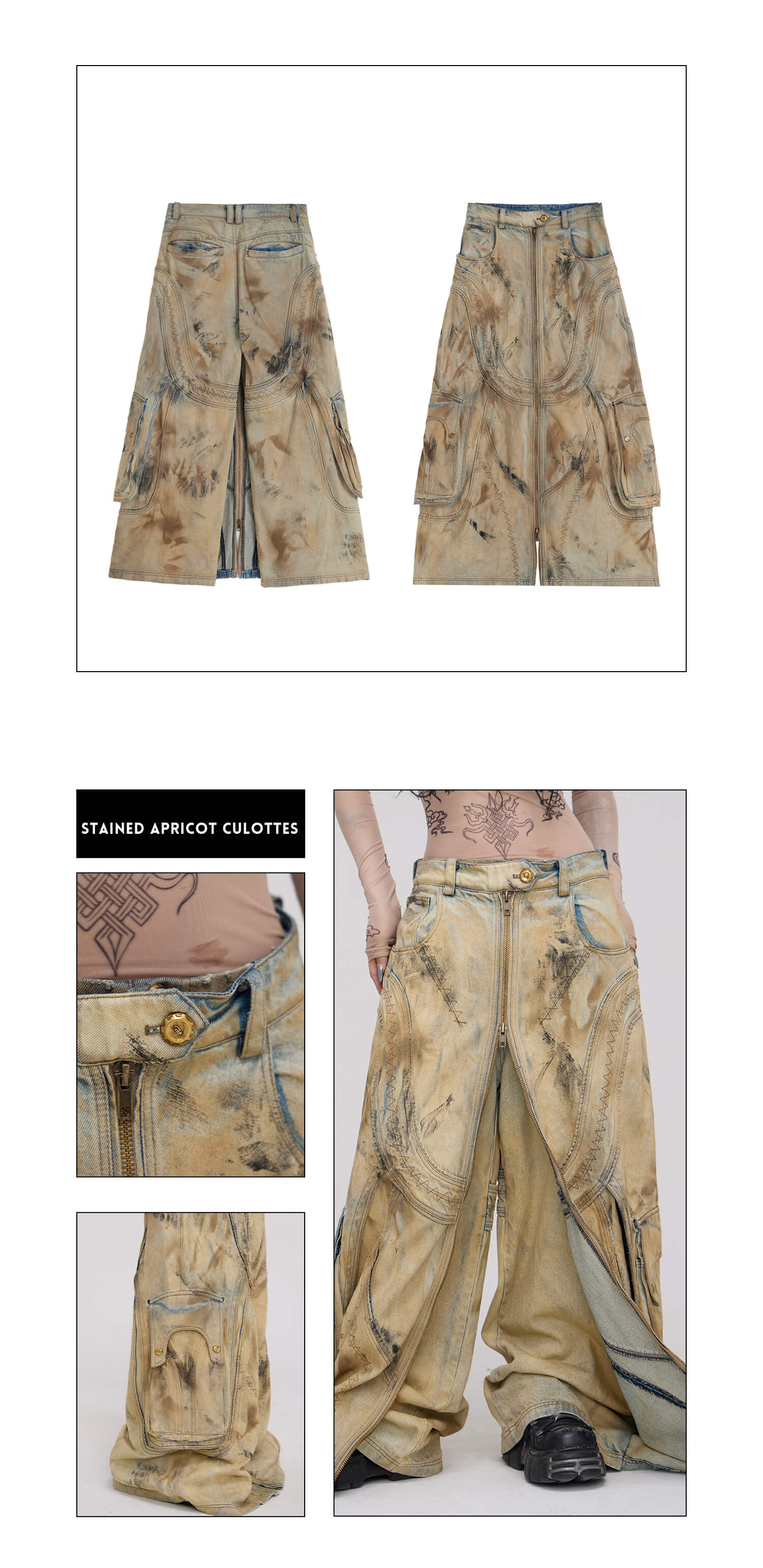 Personsoul Dirty Distressed Apricot Gaucho Pants - Image 12