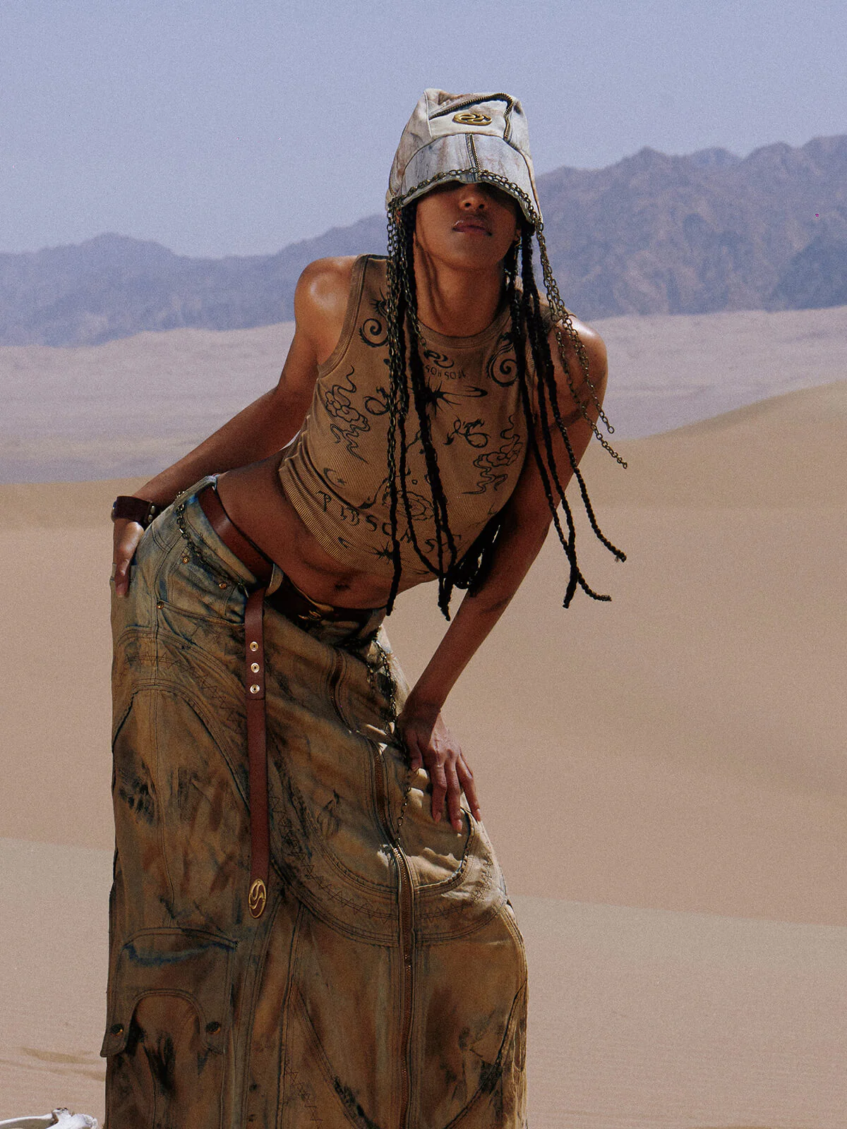 Personsoul Dirty Distressed Apricot Gaucho Pants - Image 3