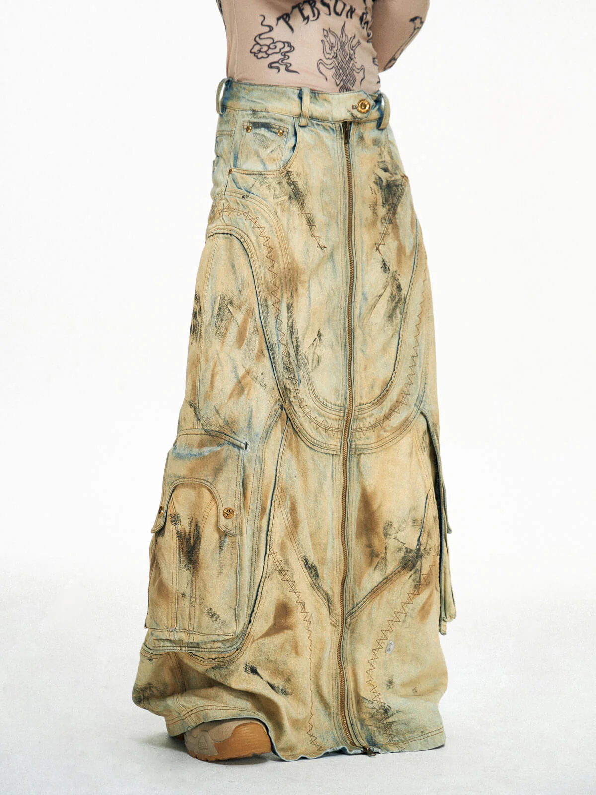 Personsoul Dirty Distressed Apricot Gaucho Pants - Image 6