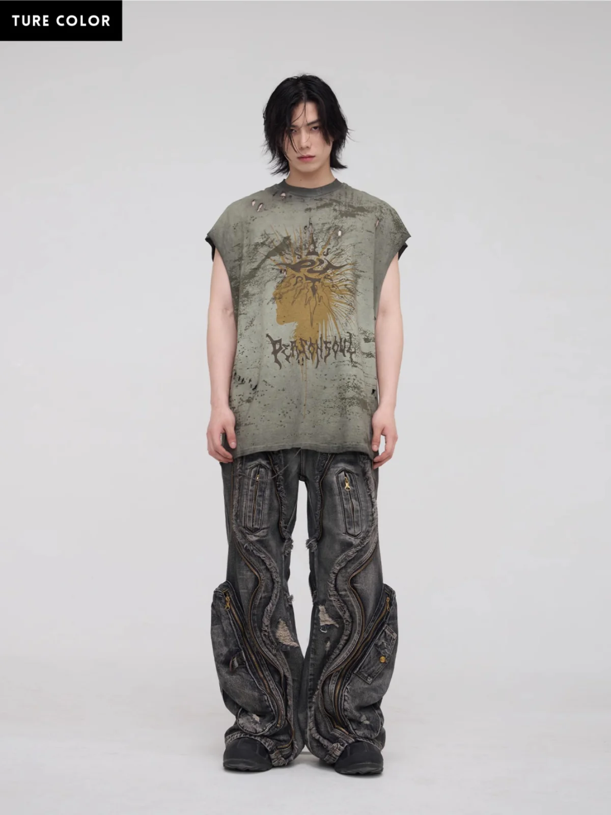 Personsoul Dirty Ripped Denim Baggy Jeans - Image 14