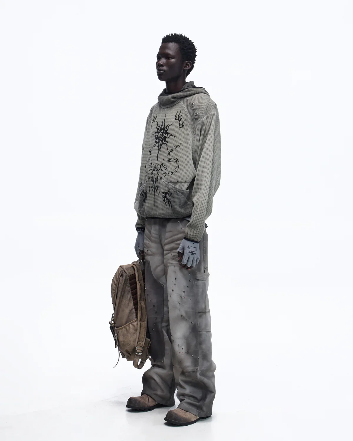 Personsoul Distressed Nubuck & Cowhide with Mushroom Studs Pants(Limited  100 pieces) - Image 10