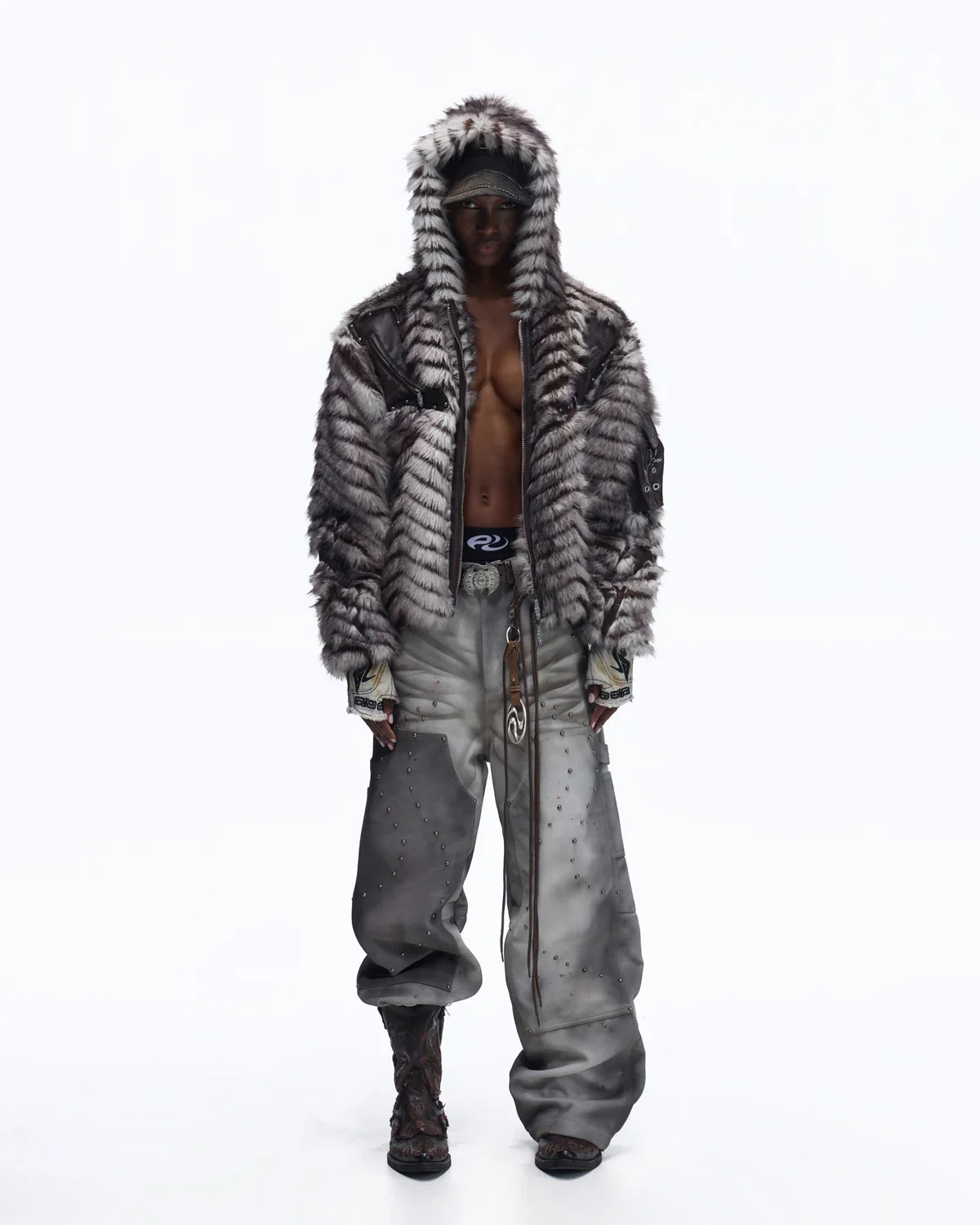 Personsoul Distressed Nubuck & Cowhide with Mushroom Studs Pants(Limited  100 pieces) - Image 5