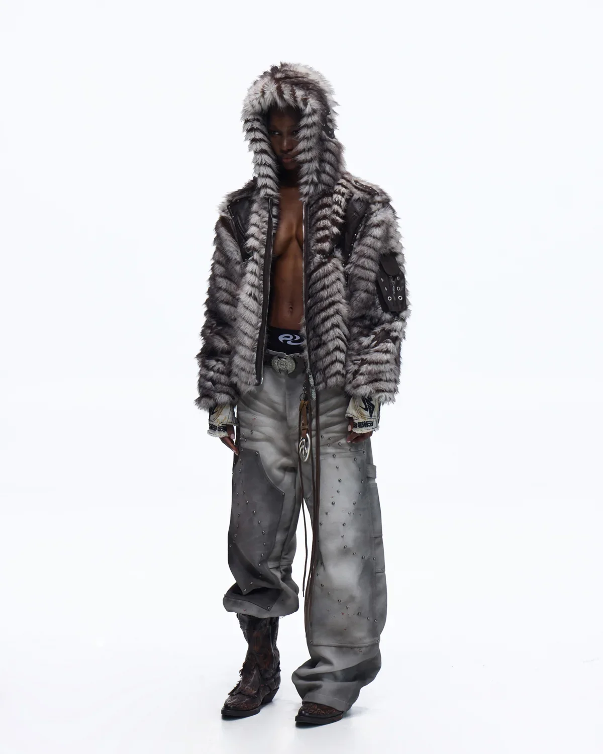 Personsoul Distressed Nubuck & Cowhide with Mushroom Studs Pants(Limited  100 pieces) - Image 6