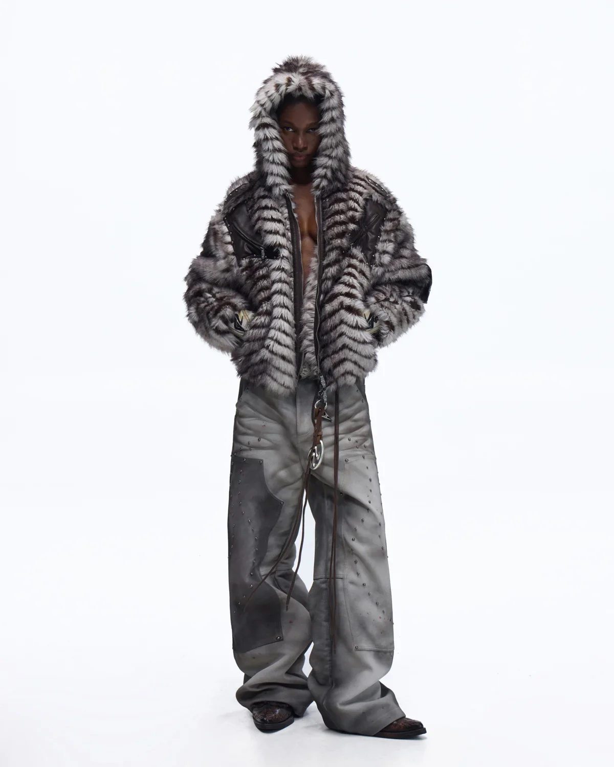 Personsoul Distressed Nubuck & Cowhide with Mushroom Studs Pants(Limited  100 pieces) - Image 8