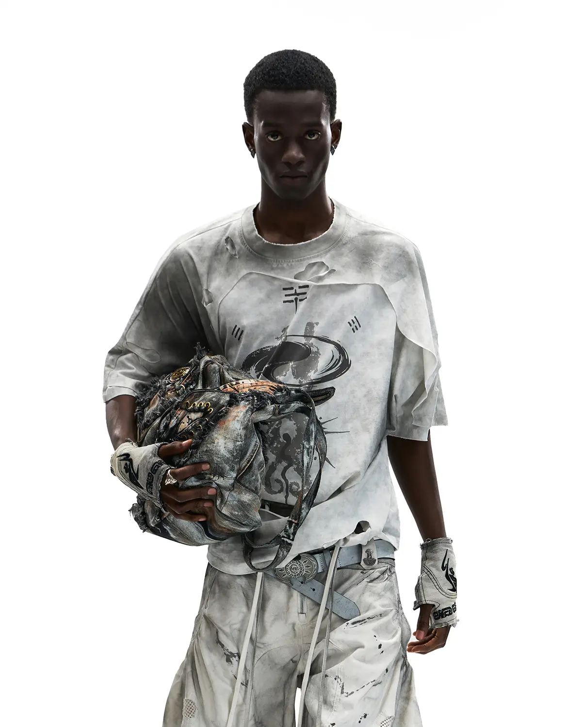 Personsoul Double-Layer Distressed Mythology Print T-Shirt White - Image 5