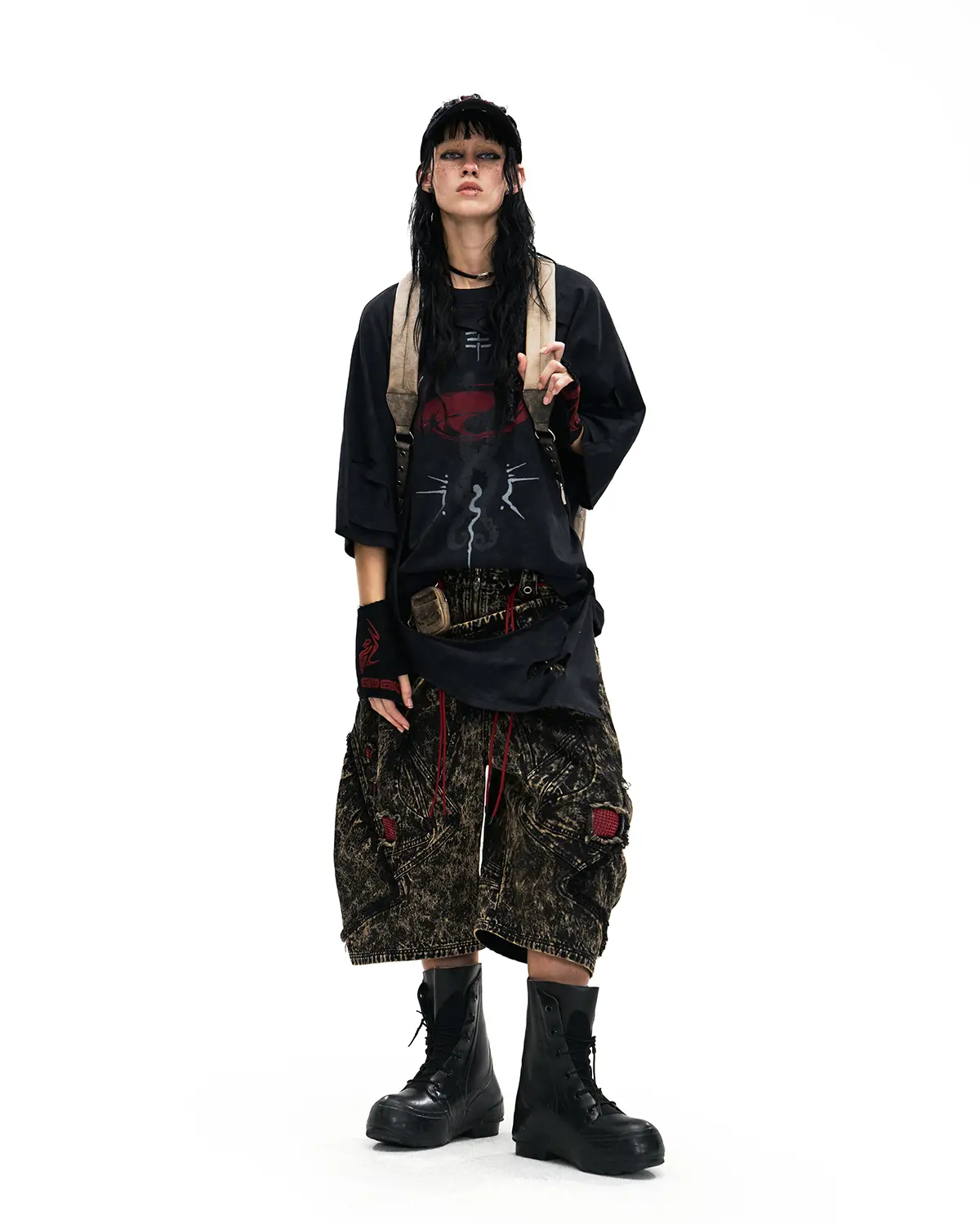 Personsoul Double-Layer Distressed Mythology Print T-Shirt Black - Image 10