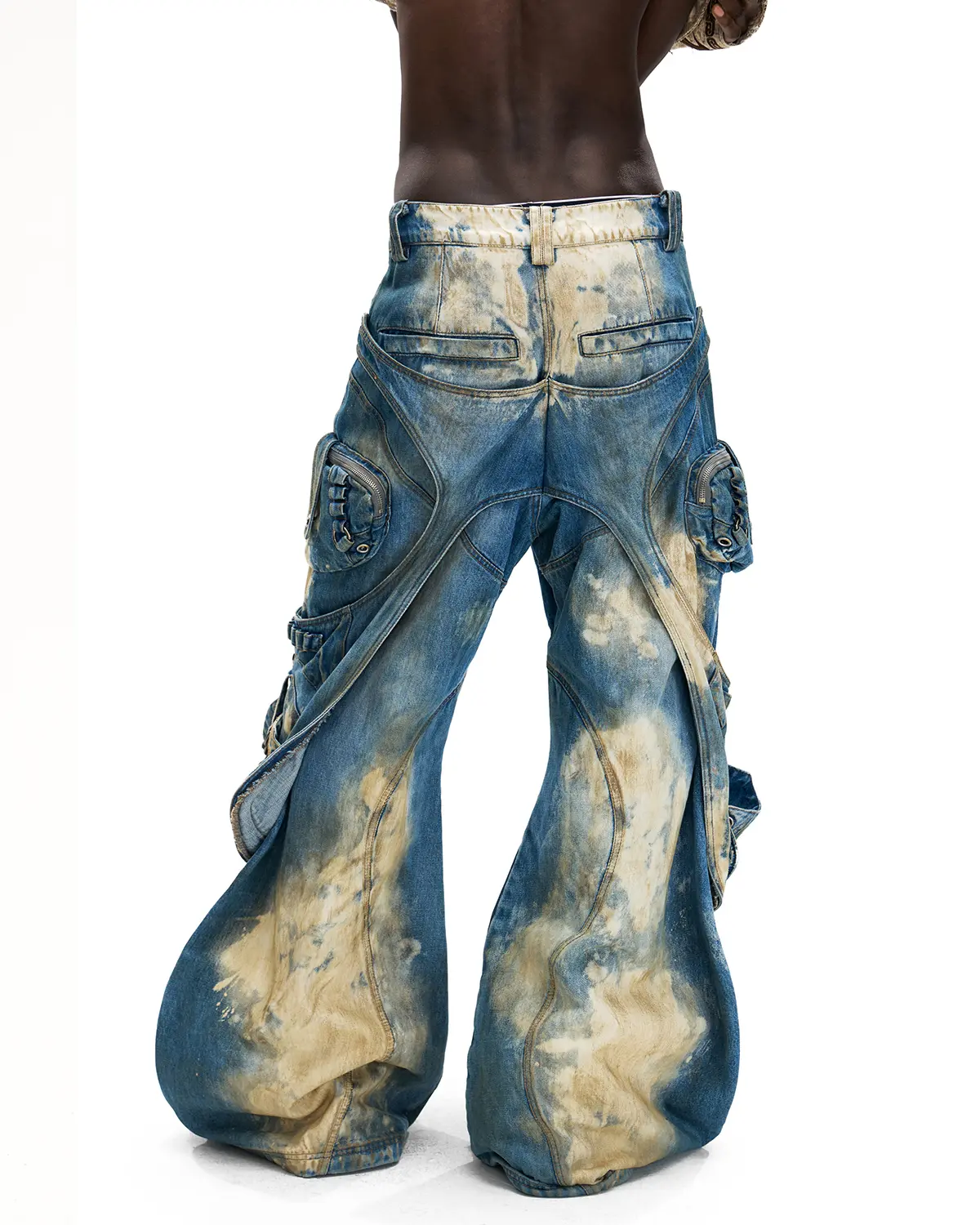 Personsoul Embroidered Blue-to-White Gradient Denim Jeans - Image 3