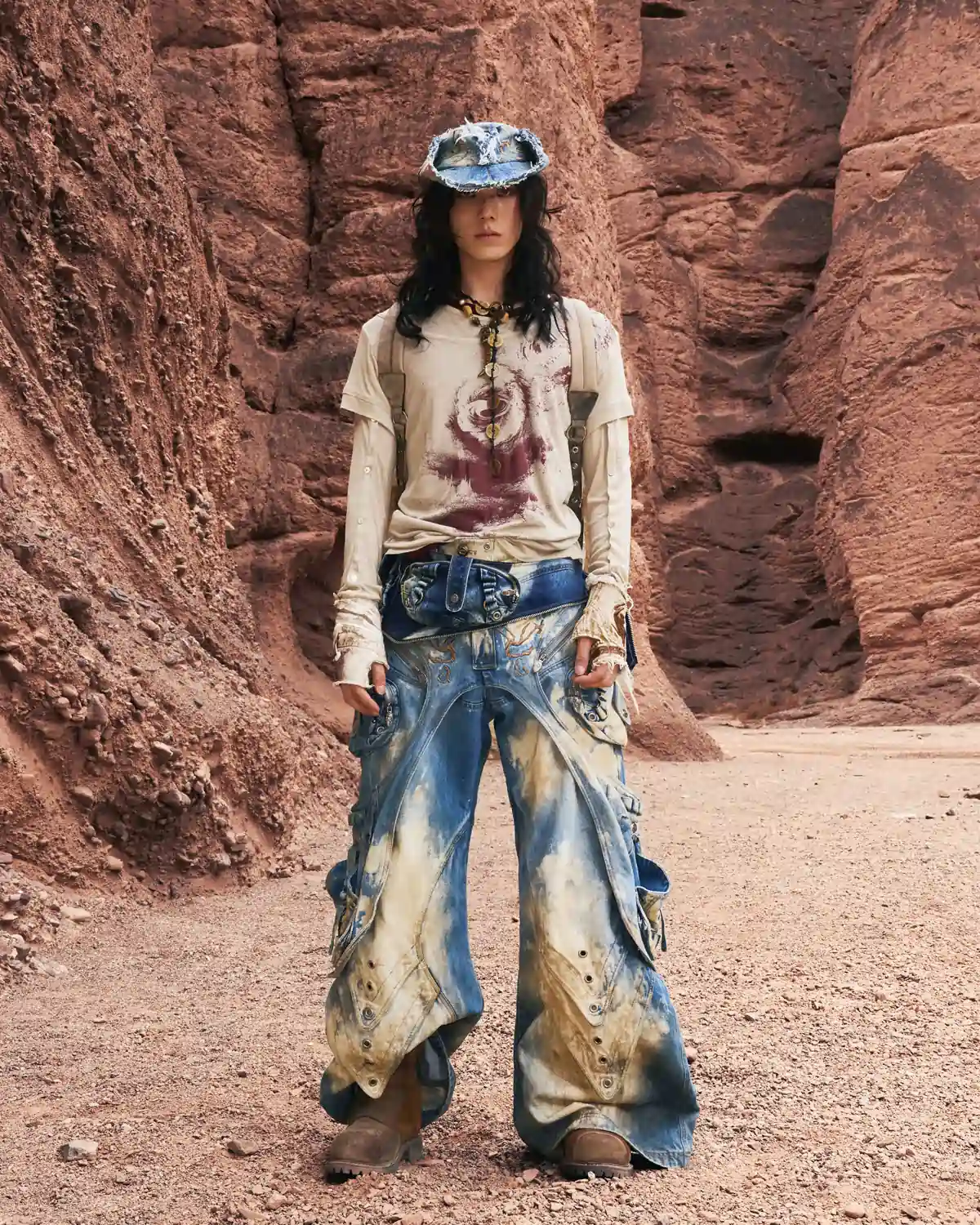 Personsoul Embroidered Blue-to-White Gradient Denim Jeans - Image 7
