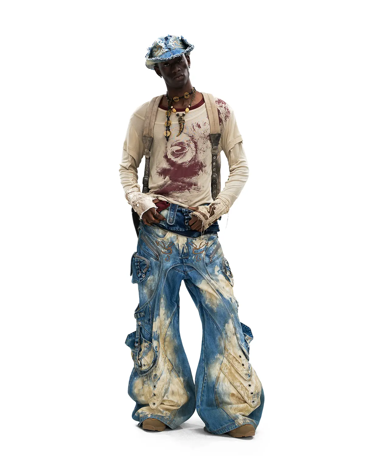 Personsoul Embroidered Blue-to-White Gradient Denim Jeans - Image 8