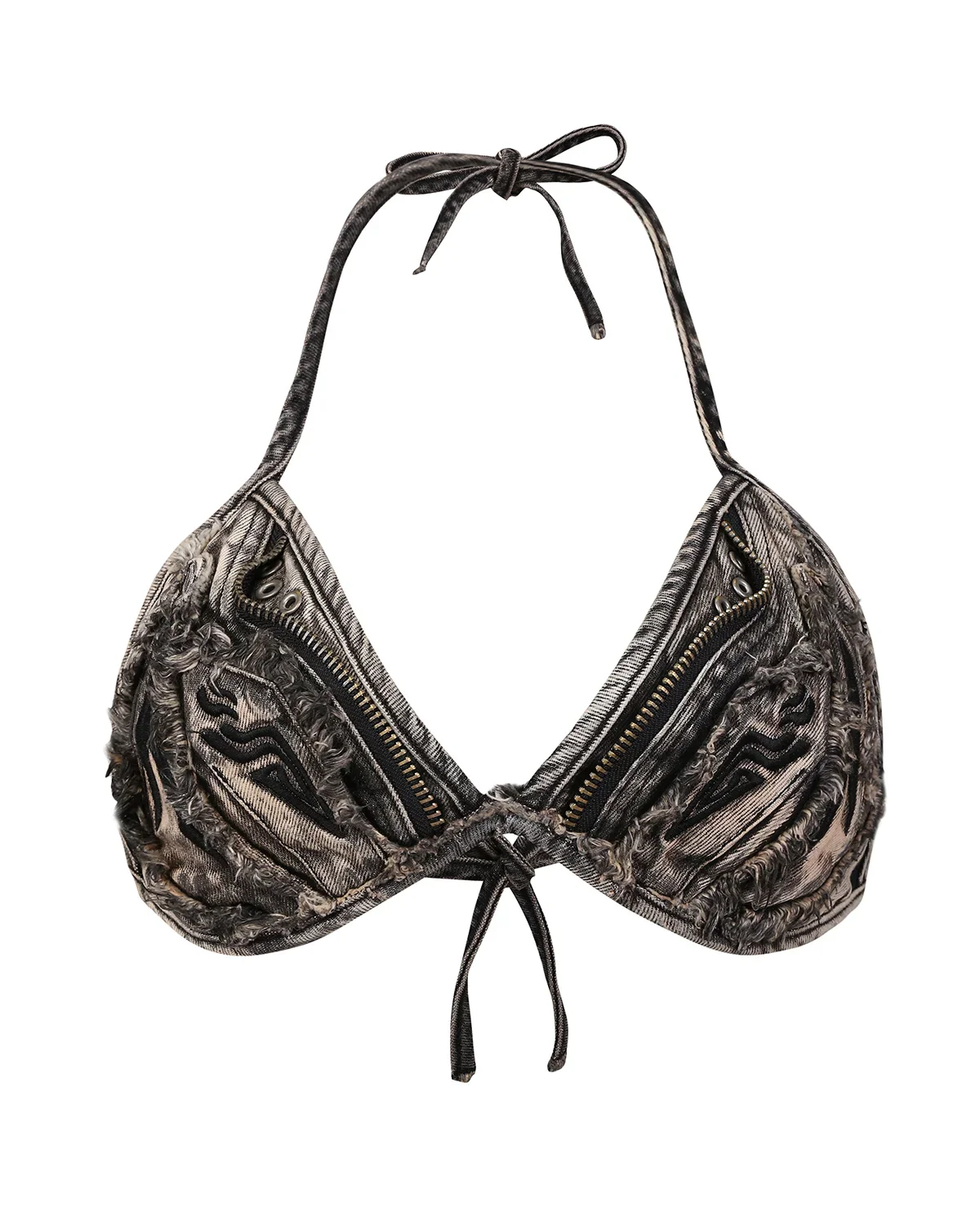 Personsoul Embroidered Mythical Beast Motif Bra Black
