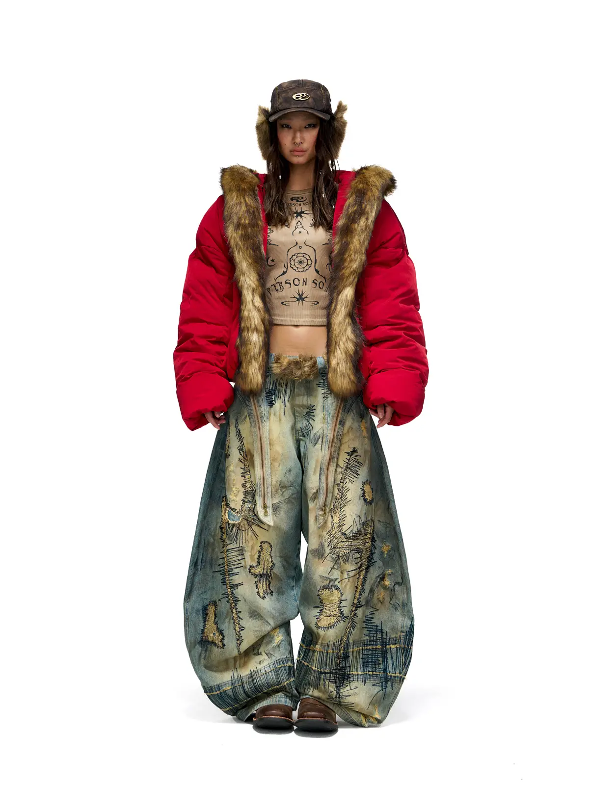 Personsoul Embroidery Fur Collar Down Jacket - Image 8