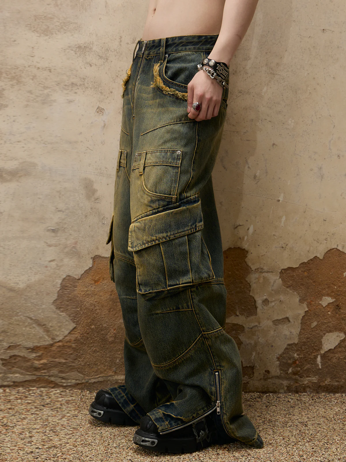 Personsoul Fade Wash Overall Denim Jeans - Image 3