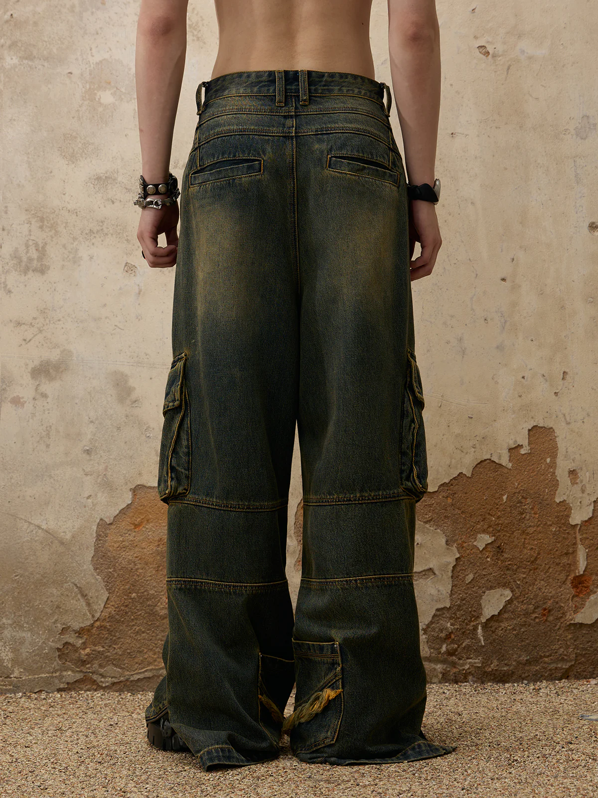 Personsoul Fade Wash Overall Denim Jeans - Image 4