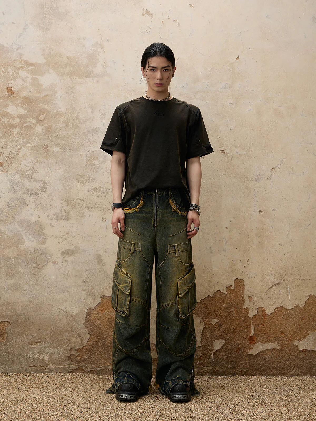 Personsoul Fade Wash Overall Denim Jeans - Image 5