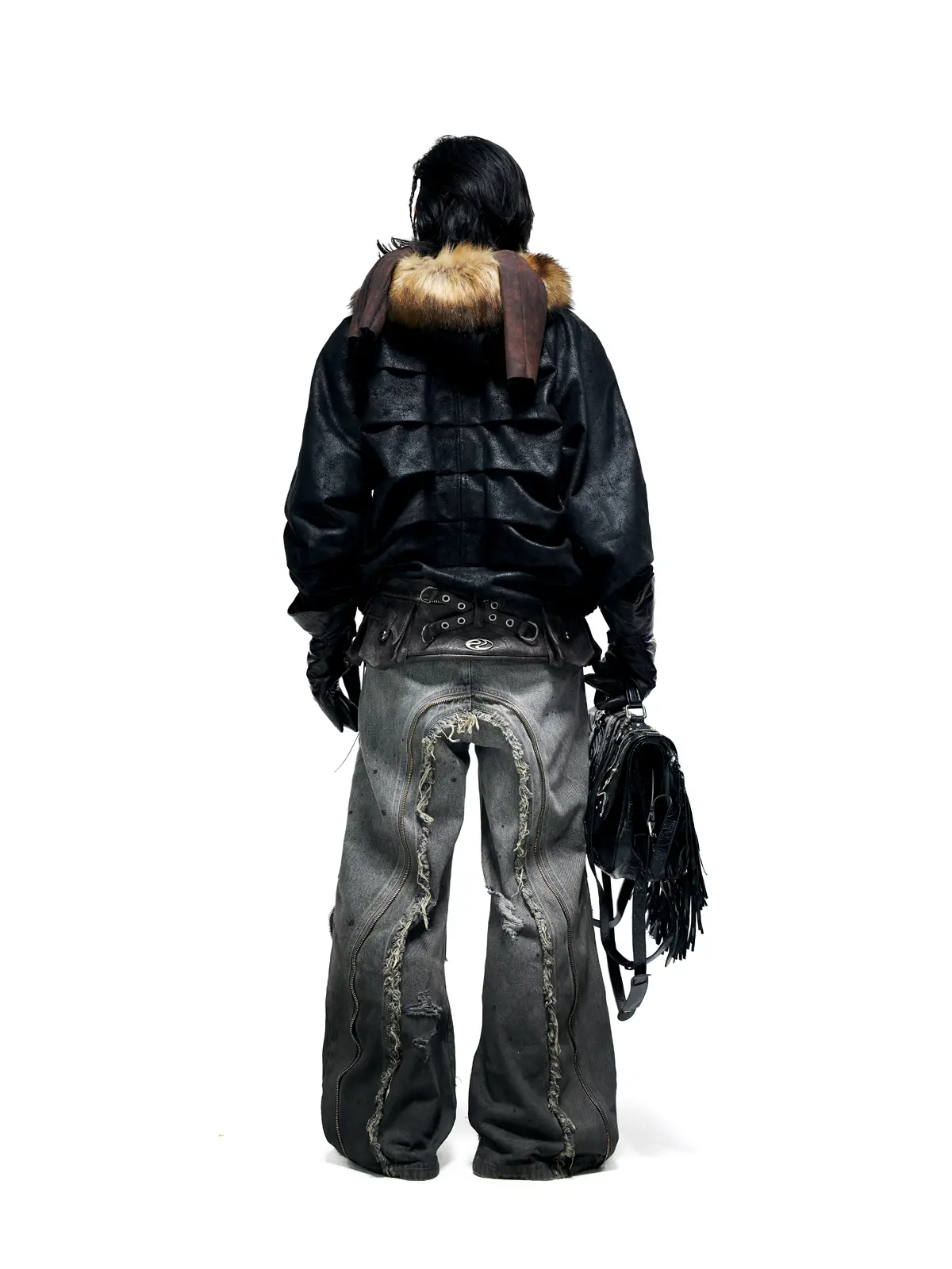 Personsoul Fringed Belt Raw Edge Jeans - Image 15