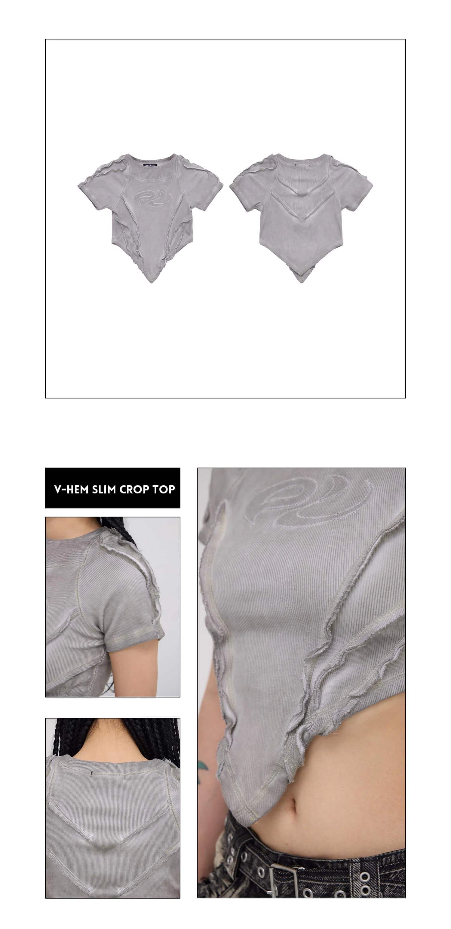 Personsoul Grey V-hem Slim Crop Top - Image 10