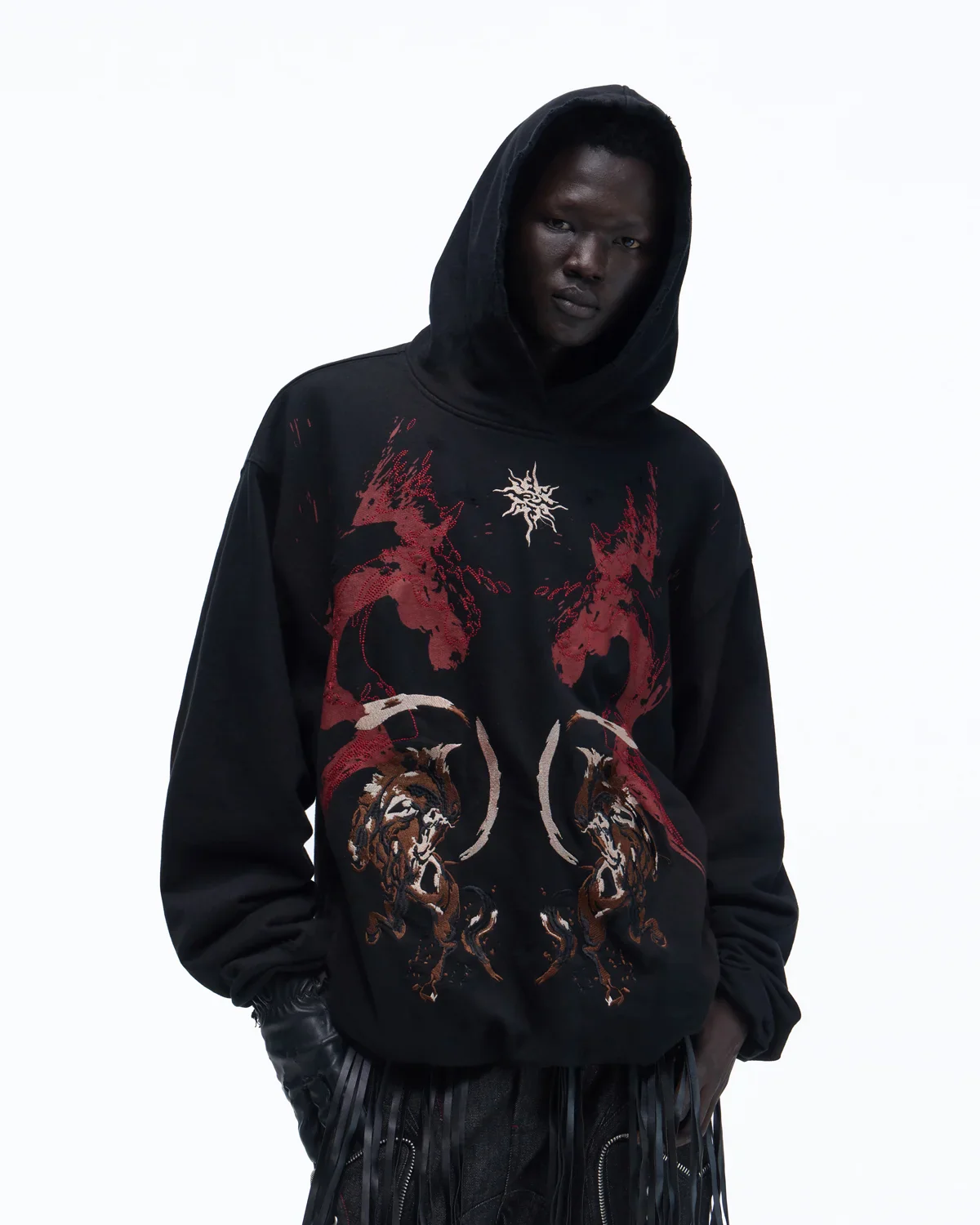 Personsoul Horse Print & Sun Totem Hoodie In Black - Image 2