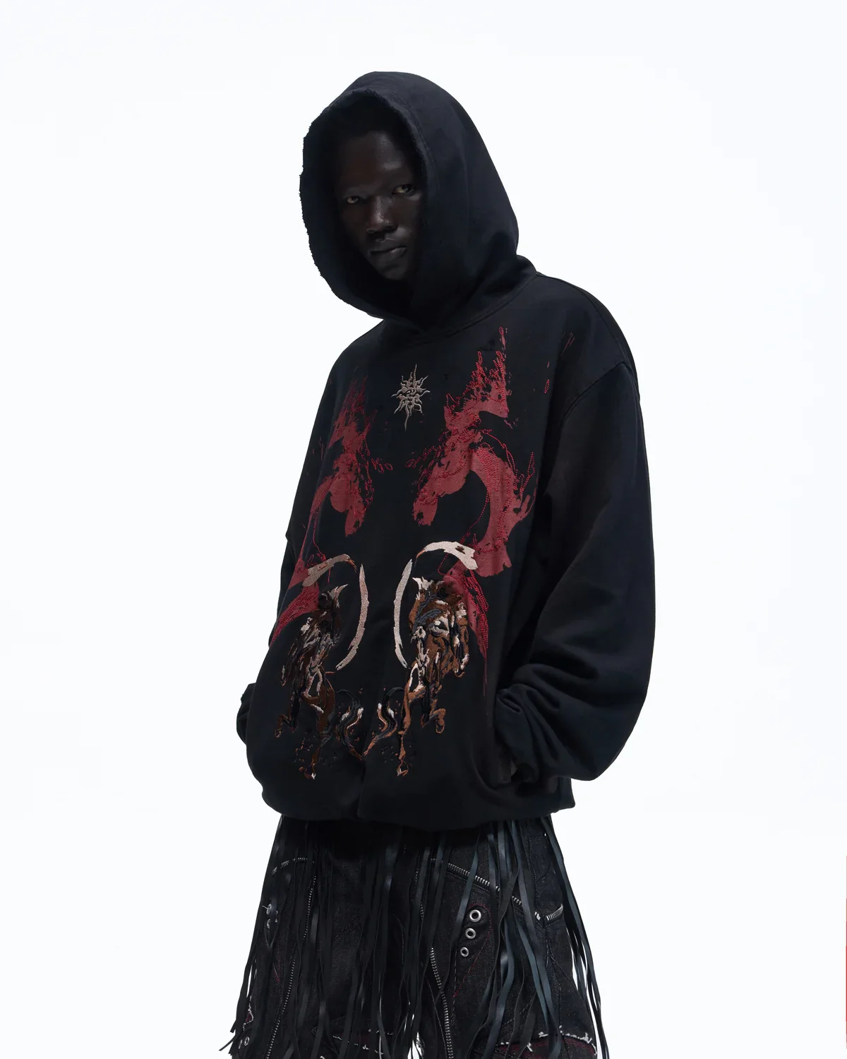 Personsoul Horse Print & Sun Totem Hoodie In Black - Image 3