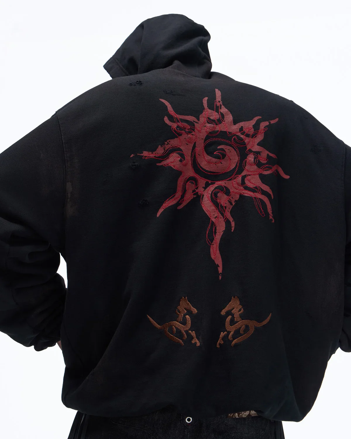 Personsoul Horse Print & Sun Totem Hoodie In Black - Image 4