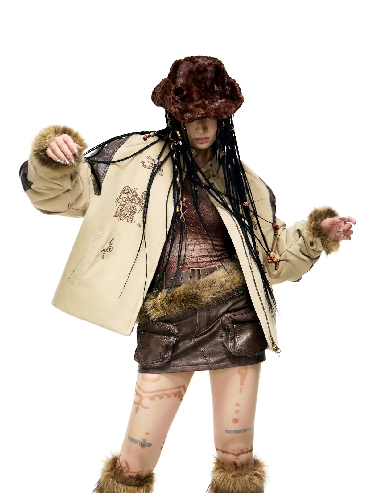 Personsoul Leather Patchwork Cotton Jacket - Image 2
