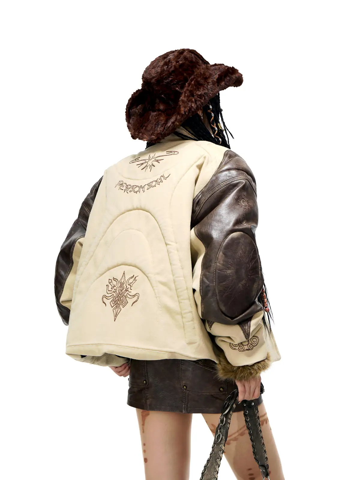 Personsoul Leather Patchwork Cotton Jacket - Image 3