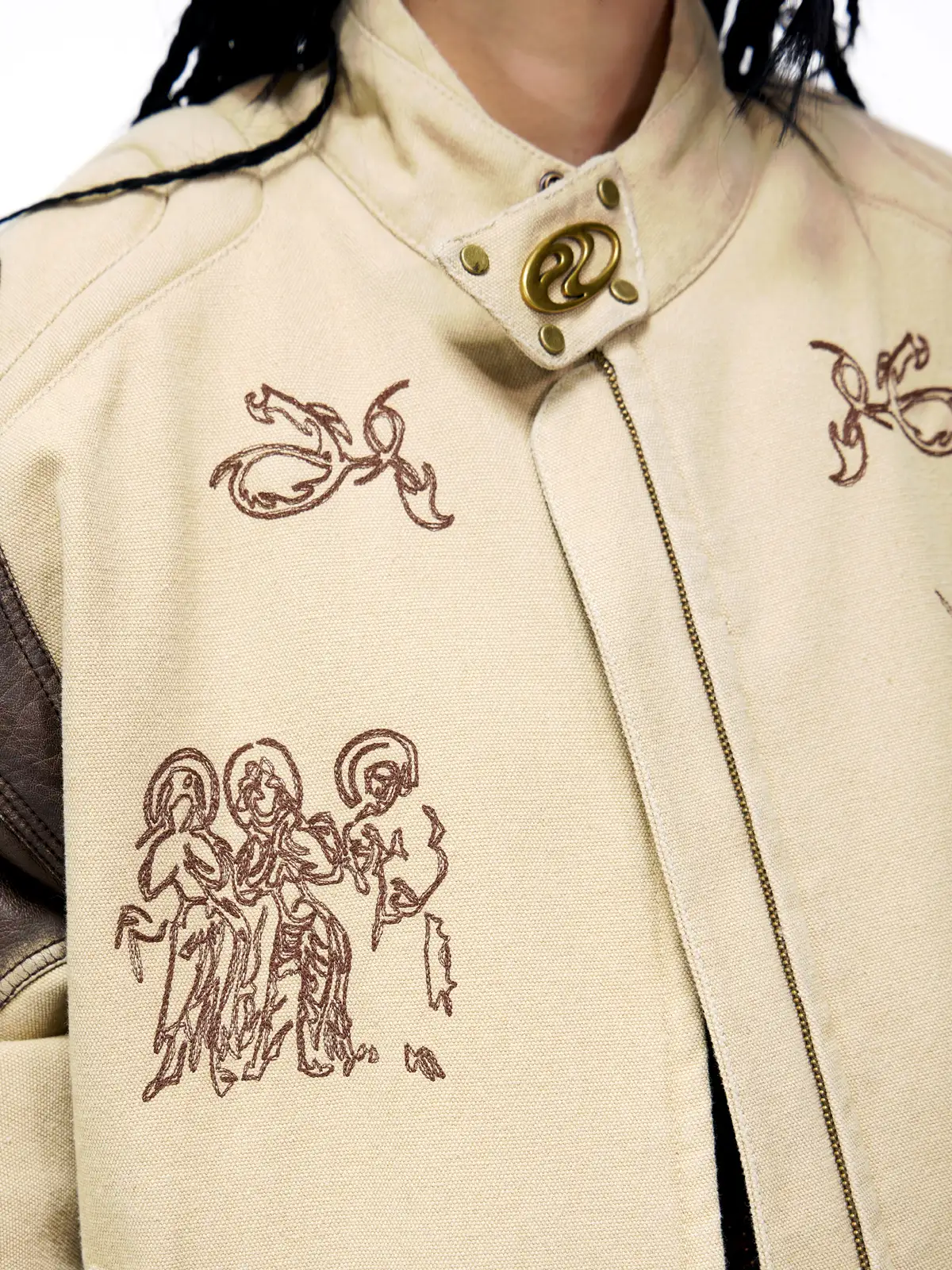 Personsoul Leather Patchwork Cotton Jacket - Image 5