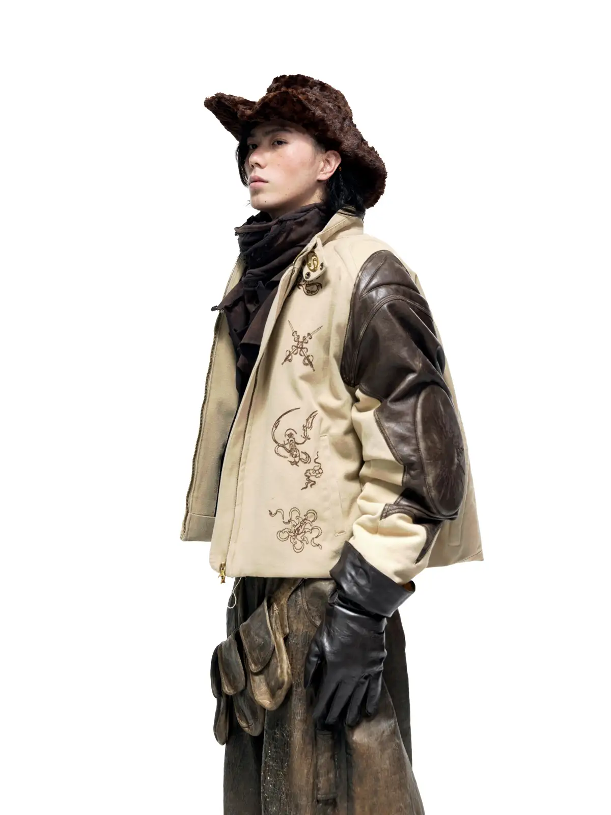 Personsoul Leather Patchwork Cotton Jacket - Image 7