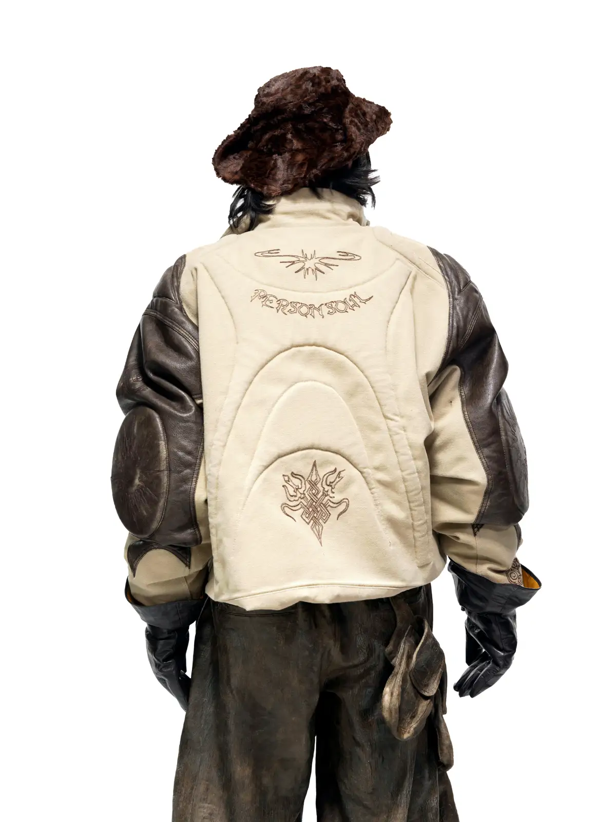Personsoul Leather Patchwork Cotton Jacket - Image 8