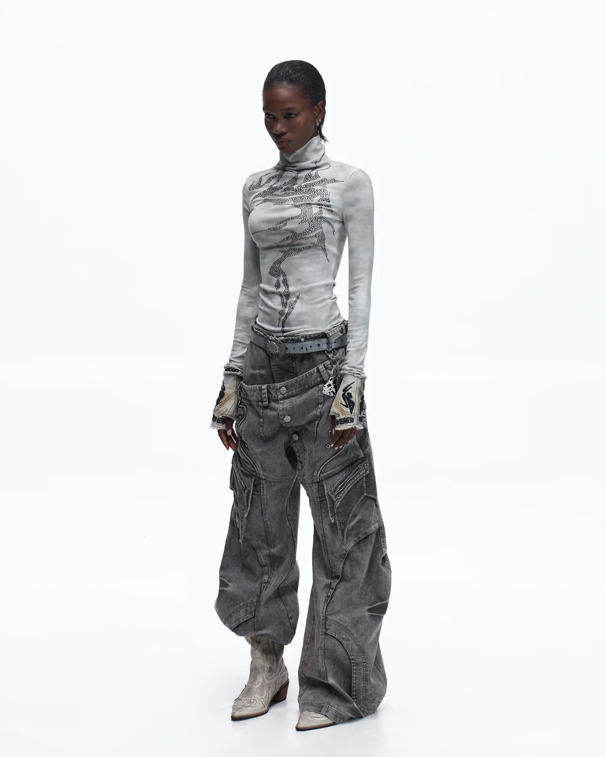 Personsoul Mock Double-Waist Wide-Leg Cargo Pants - Image 10