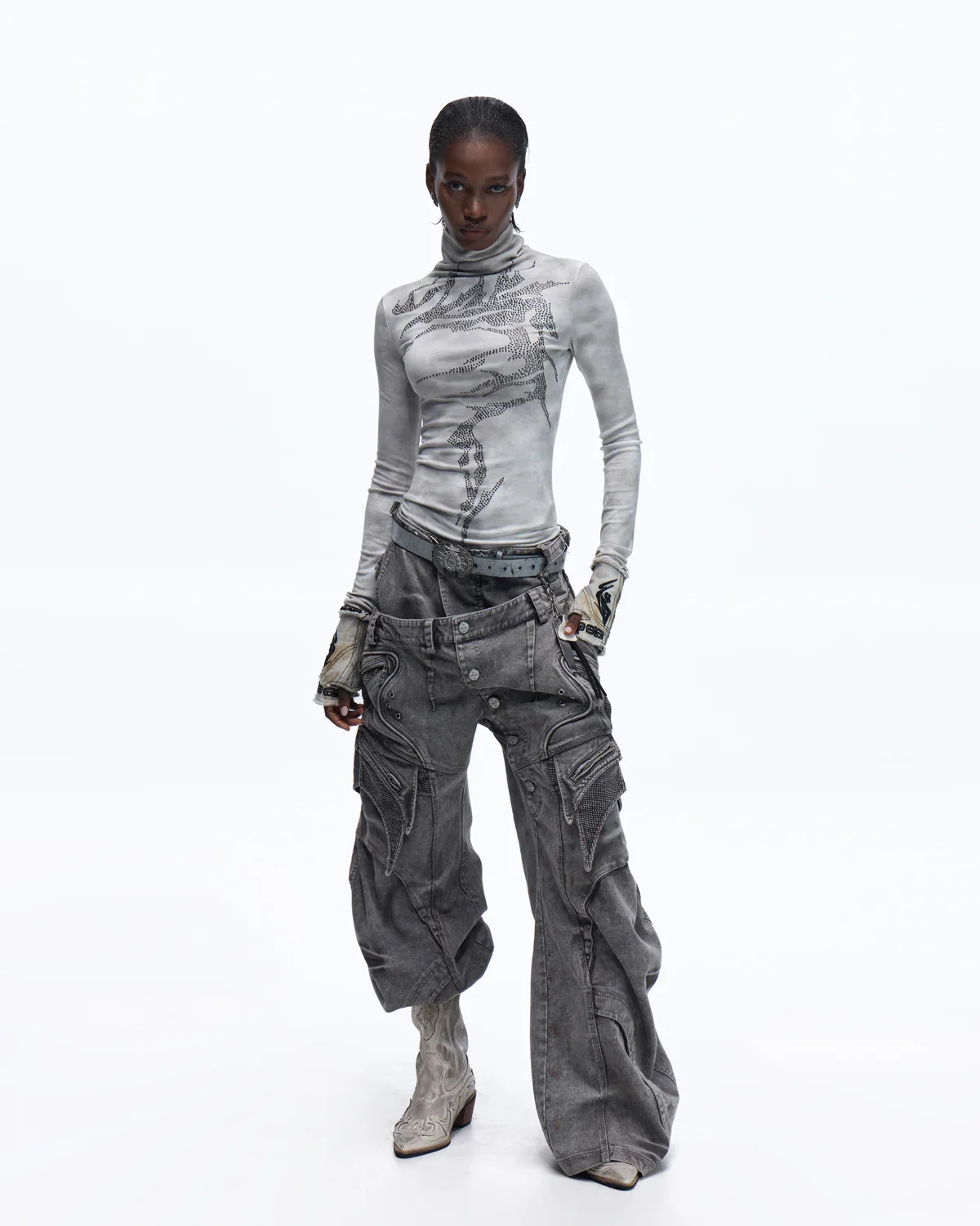 Personsoul Mock Double-Waist Wide-Leg Cargo Pants - Image 12