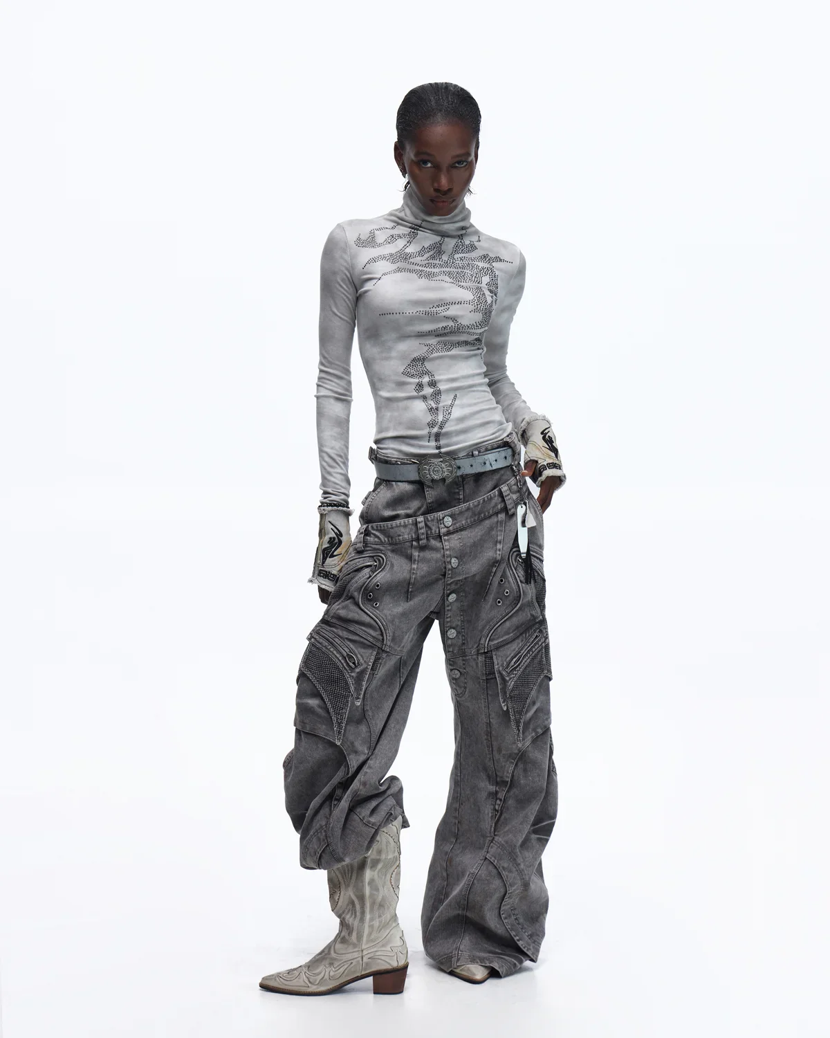 Personsoul Mock Double-Waist Wide-Leg Cargo Pants - Image 13