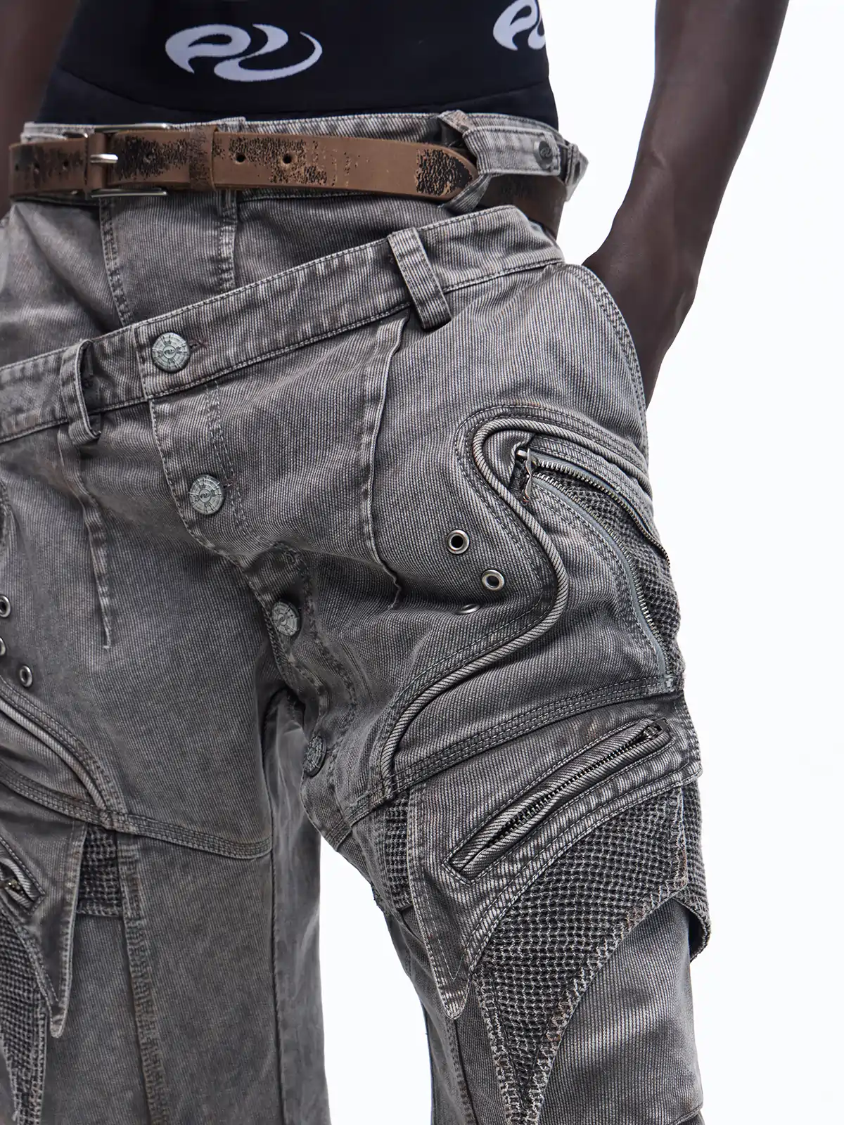 Personsoul Mock Double-Waist Wide-Leg Cargo Pants - Image 5