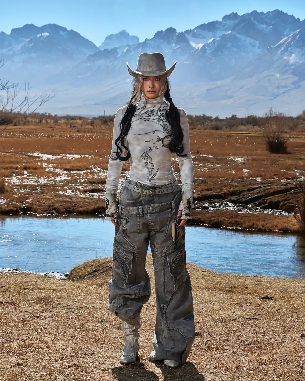 Personsoul Mock Double-Waist Wide-Leg Cargo Pants - Image 8