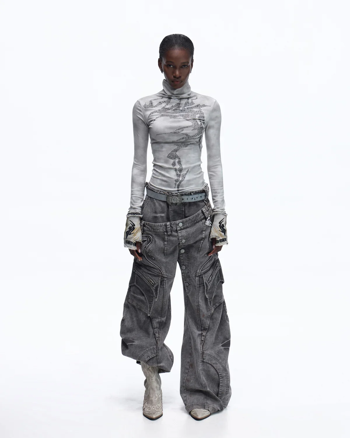 Personsoul Mock Double-Waist Wide-Leg Cargo Pants - Image 9