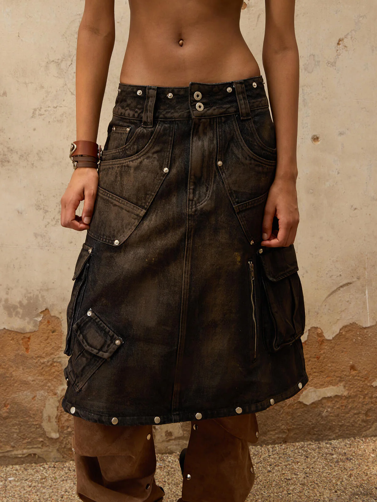Personsoul Mud Maxi Denim Dungarees Skirt - Image 5