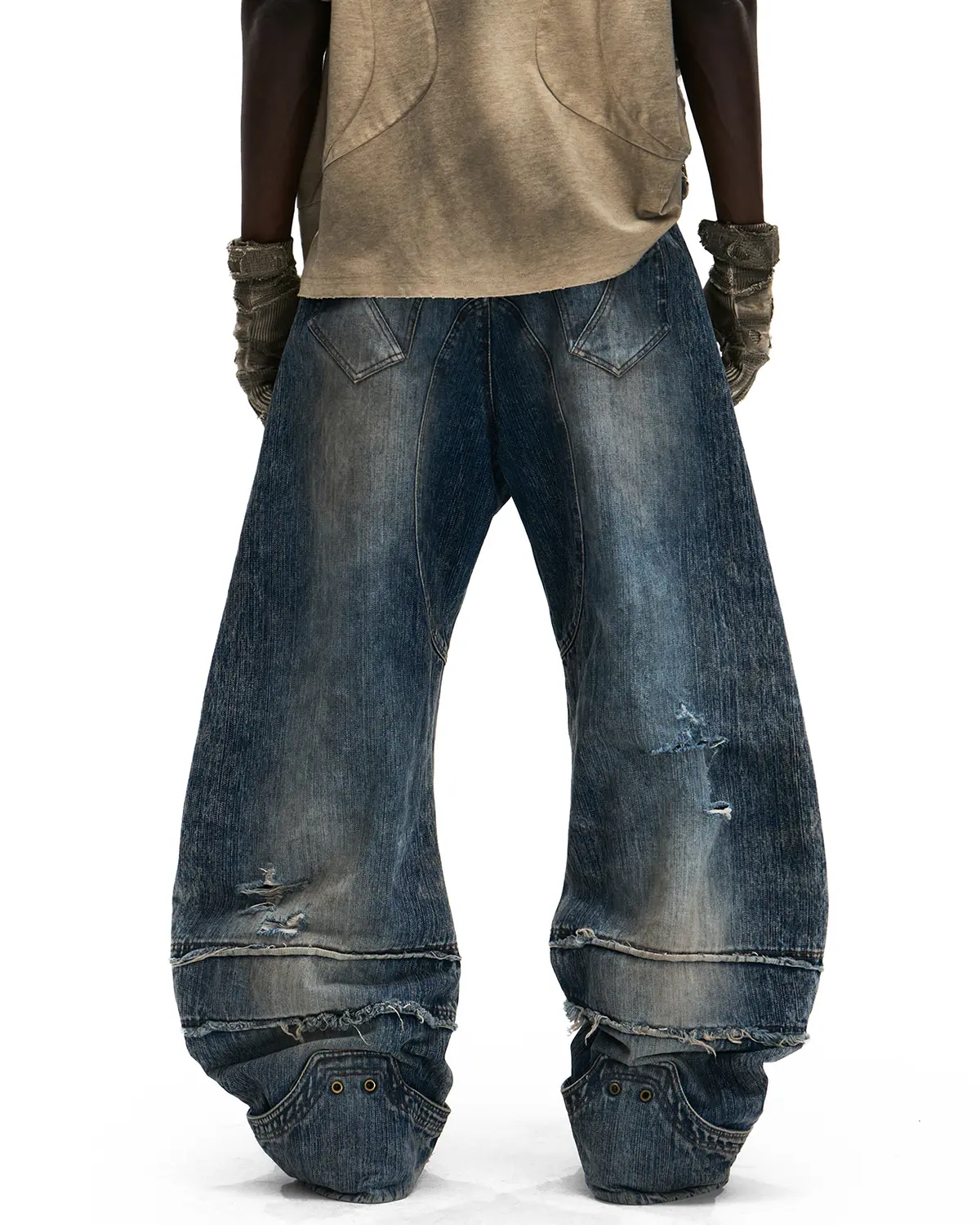 Personsoul Mythical Beast Face Curved Denim Jeans - Image 3