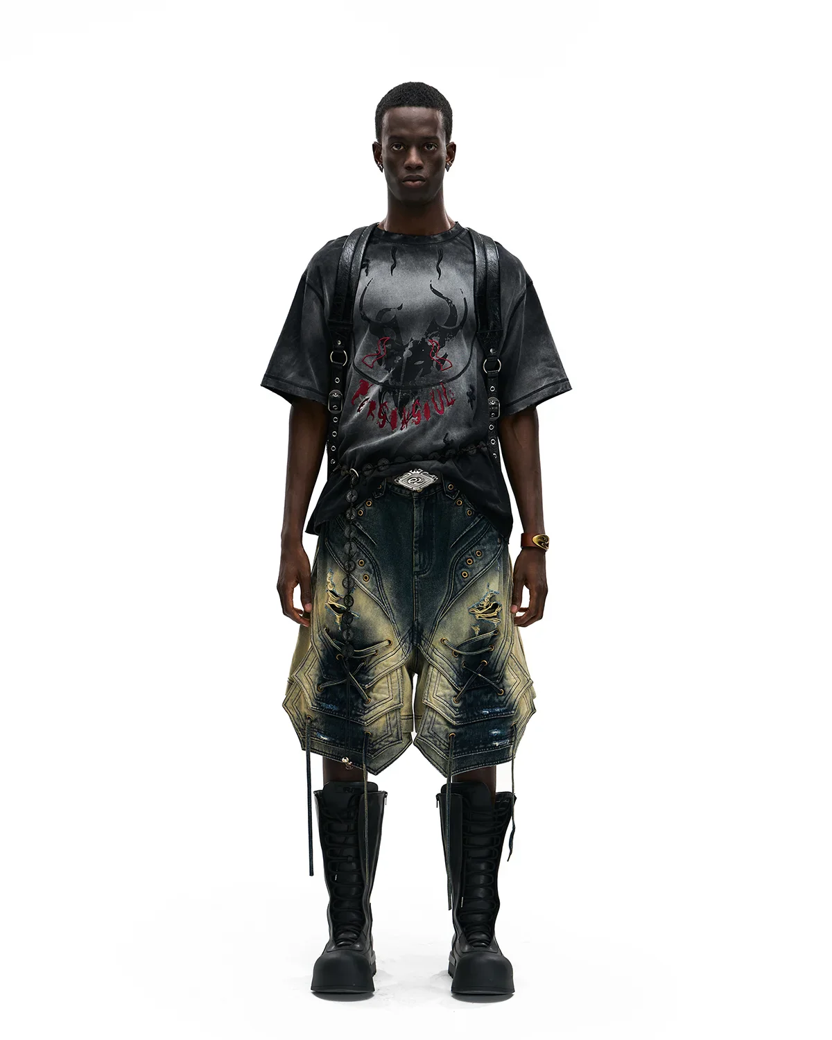 Personsoul Mythical Beast Totem Distressed T-Shirt Black - Image 8