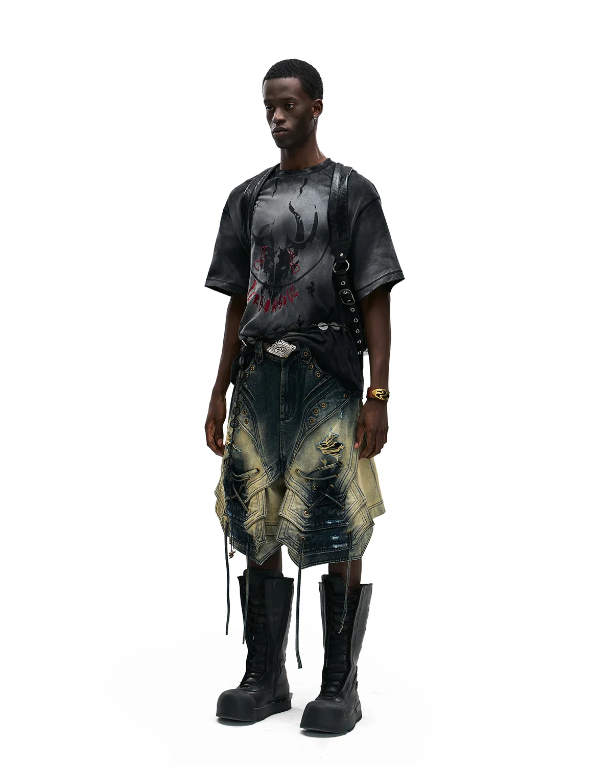 Personsoul Mythical Beast Totem Distressed T-Shirt Black - Image 9