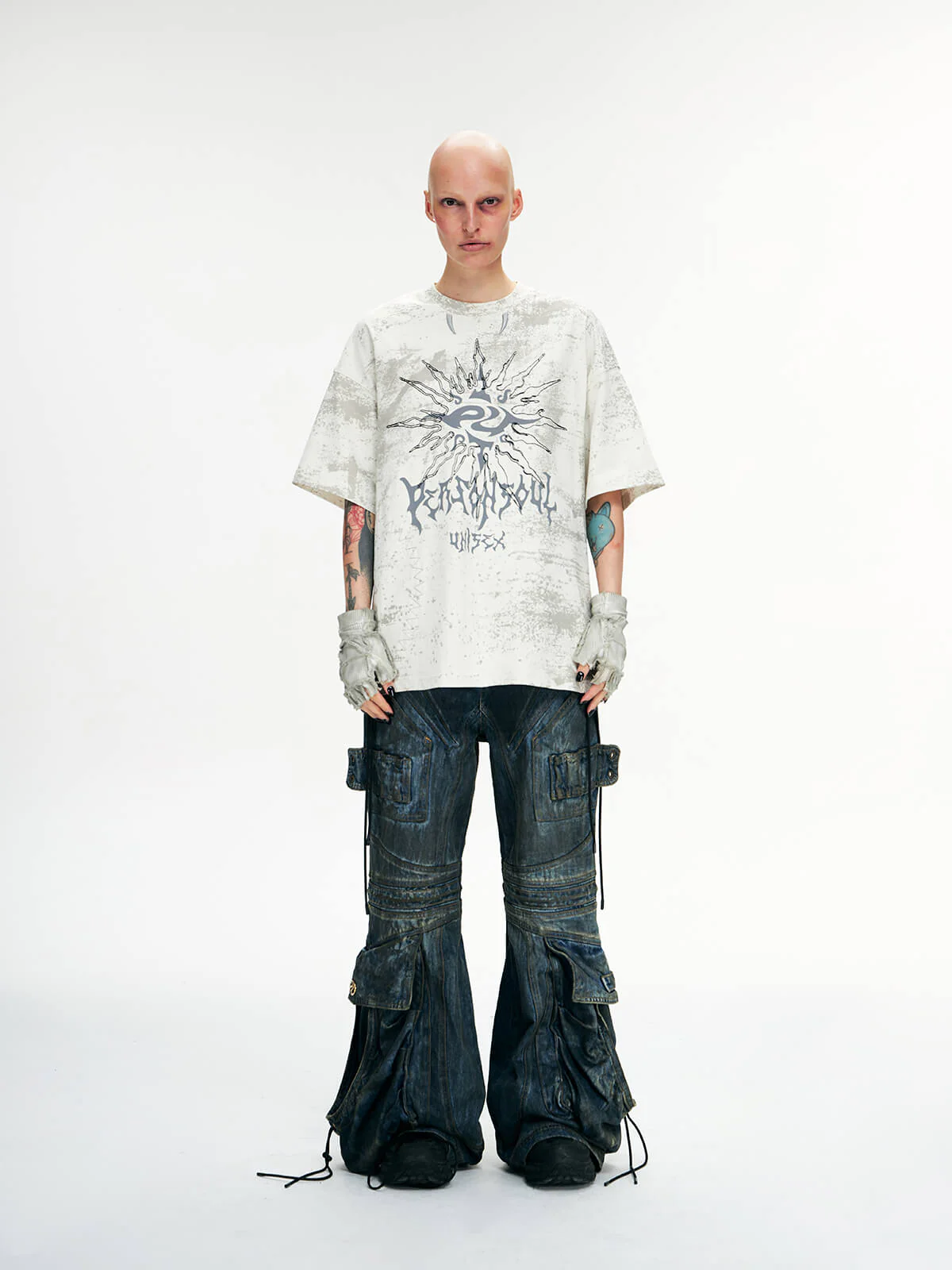 Personsoul Pocket Drawstring Washed Flared Jeans - Image 9