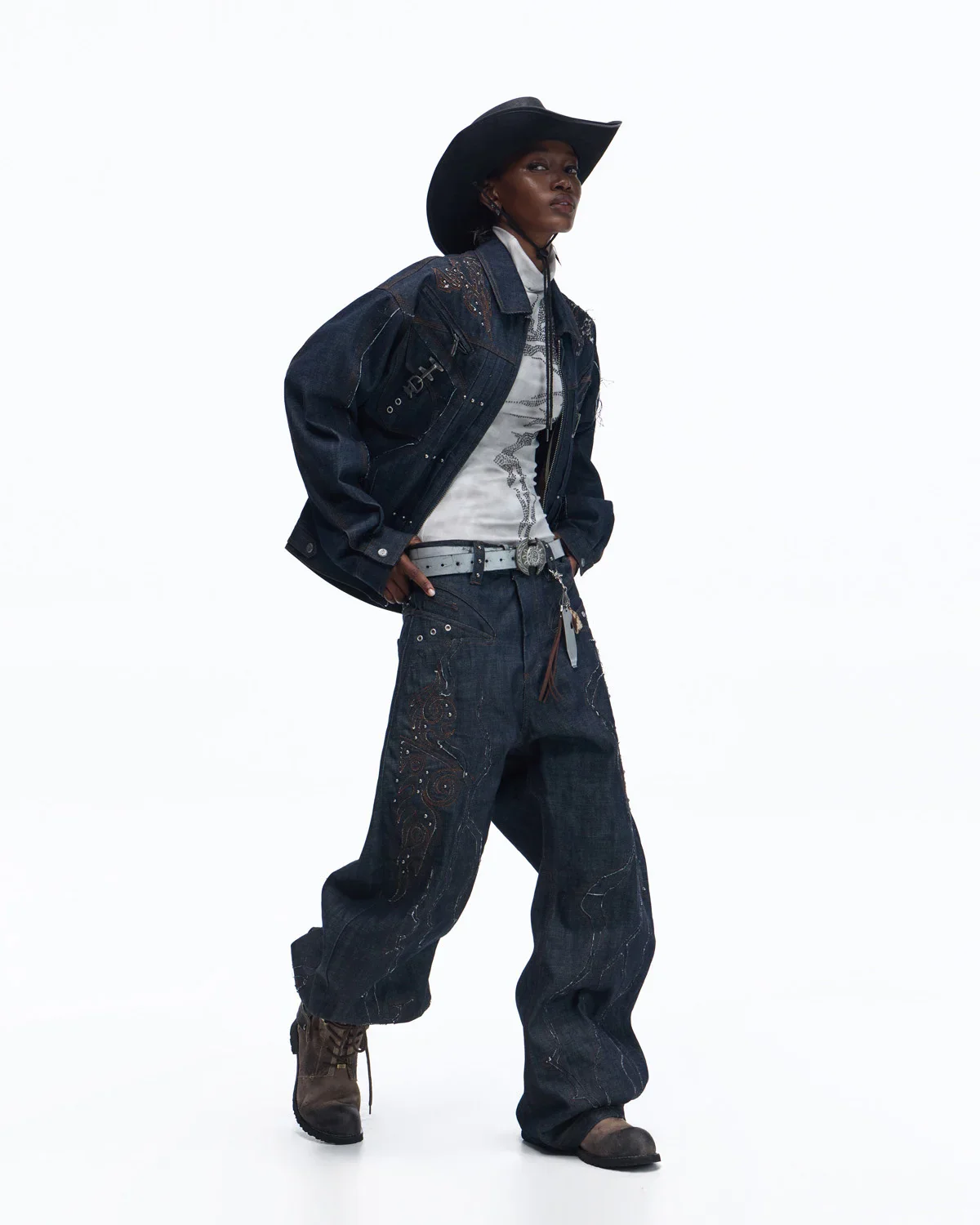 Personsoul Raw Denim Patch Embroidered Jacket - Image 11